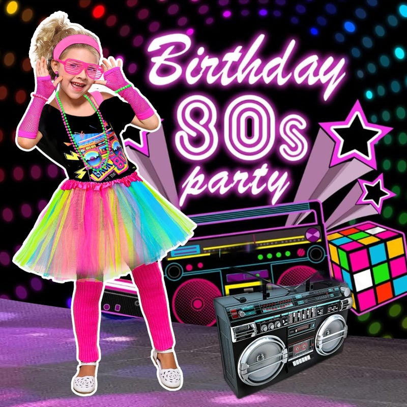 Tacobear 14Pcs Kids 80s Costume 5T-14 Accessories Set Halloween Party Fancy Outfits Cosplay 1980s Theme Retro Hop Hip Party for Girls Teen Tween Teenager 6 7 8 9 10 11 12 13 - Image 3
